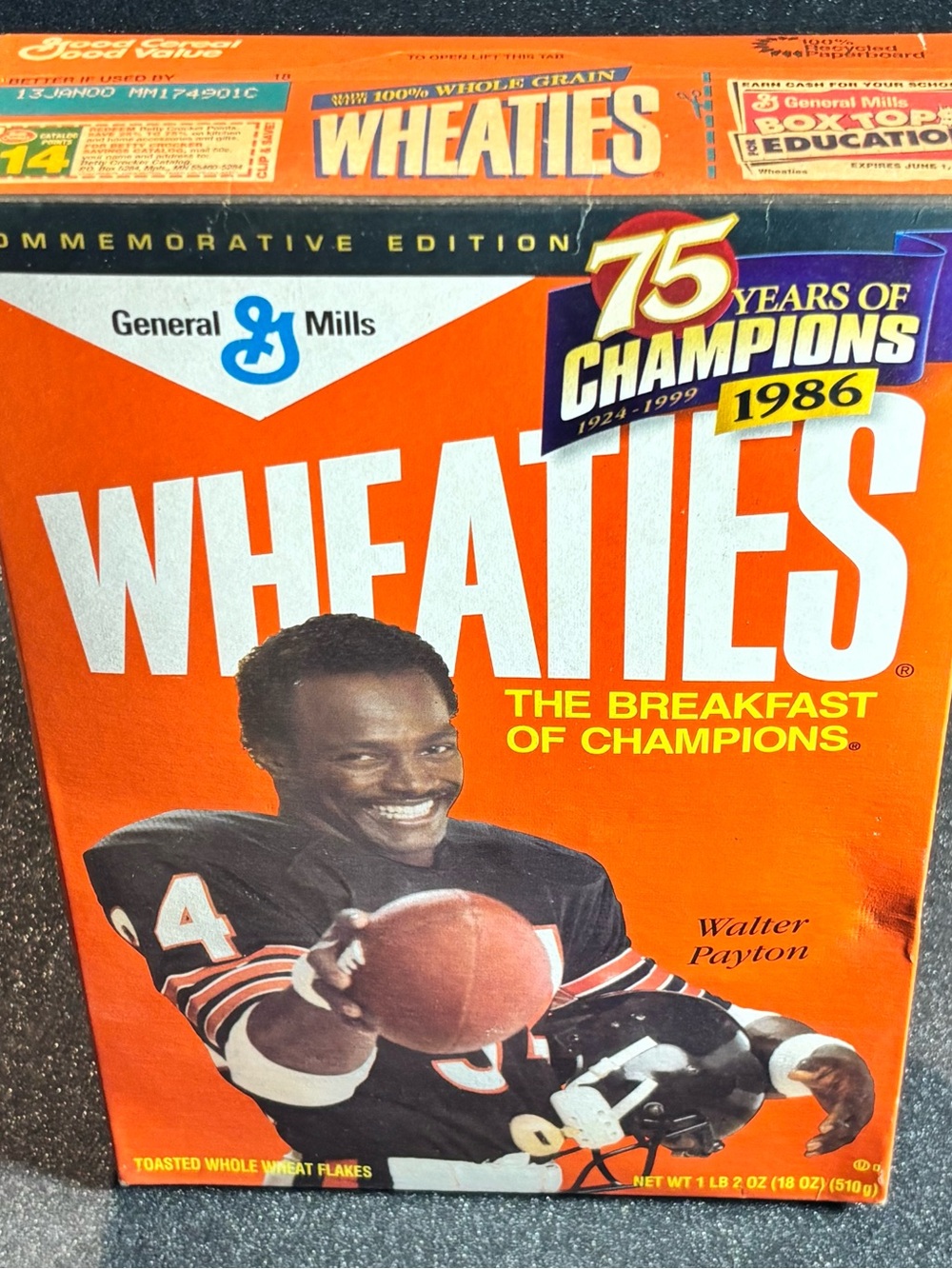 1986 General Mills - Wheaties Walter Payton Cereal Box